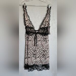 Miss Behavin By Love Affair Leopard Print Babydull  Lace Trim Chemise Set Sz 2X
